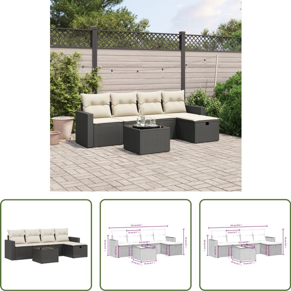 The Living Store 6-tlg. Garten-Sofagarnitur mit Kissen Schwarz Poly Rattan