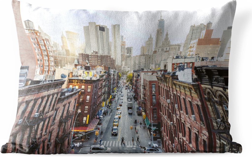 MuchoWow Outdoor Kissen - Die Straßen von New York - 50x30 cm - Wetterfest - Lounge Kissen - Sofa kissen - Wohnzimmer Dekoration