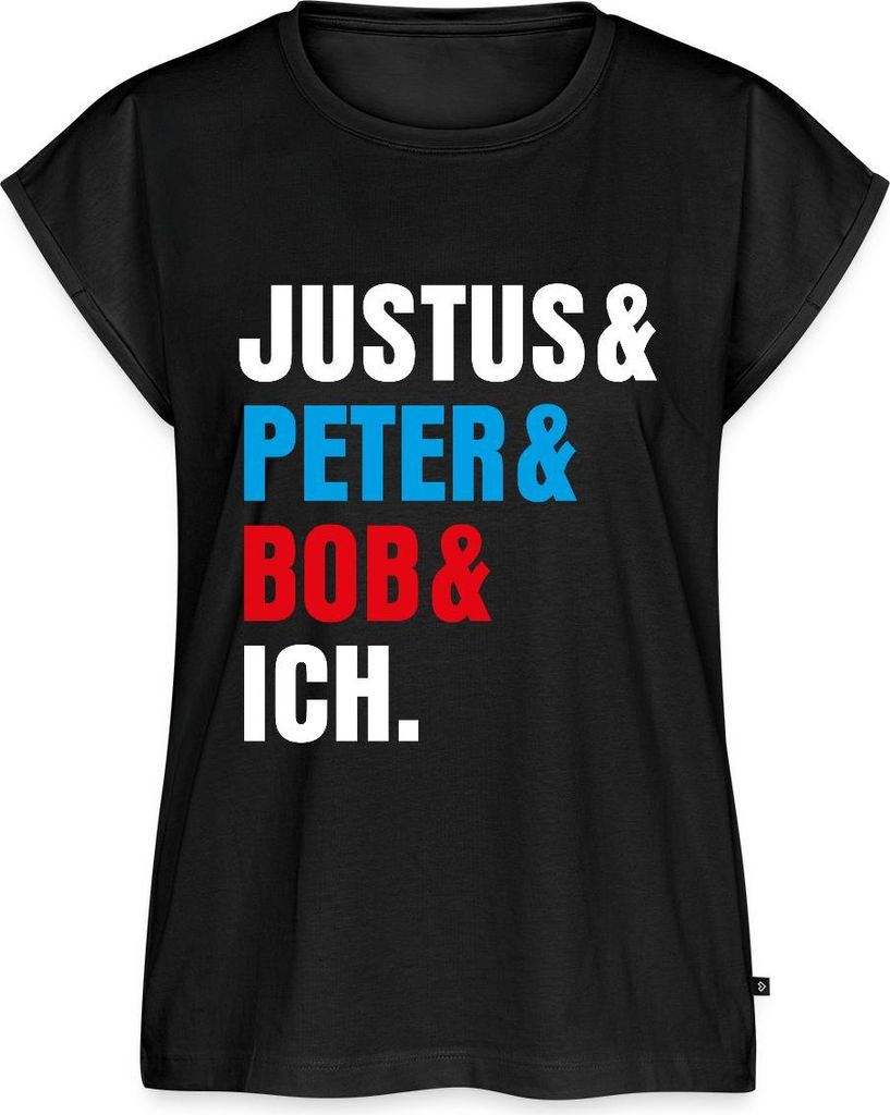 Spreadshirt Die Drei ??? Justus& Peter& Bob& Ich Frauen Casual T-Shirt, XS, Schwarz