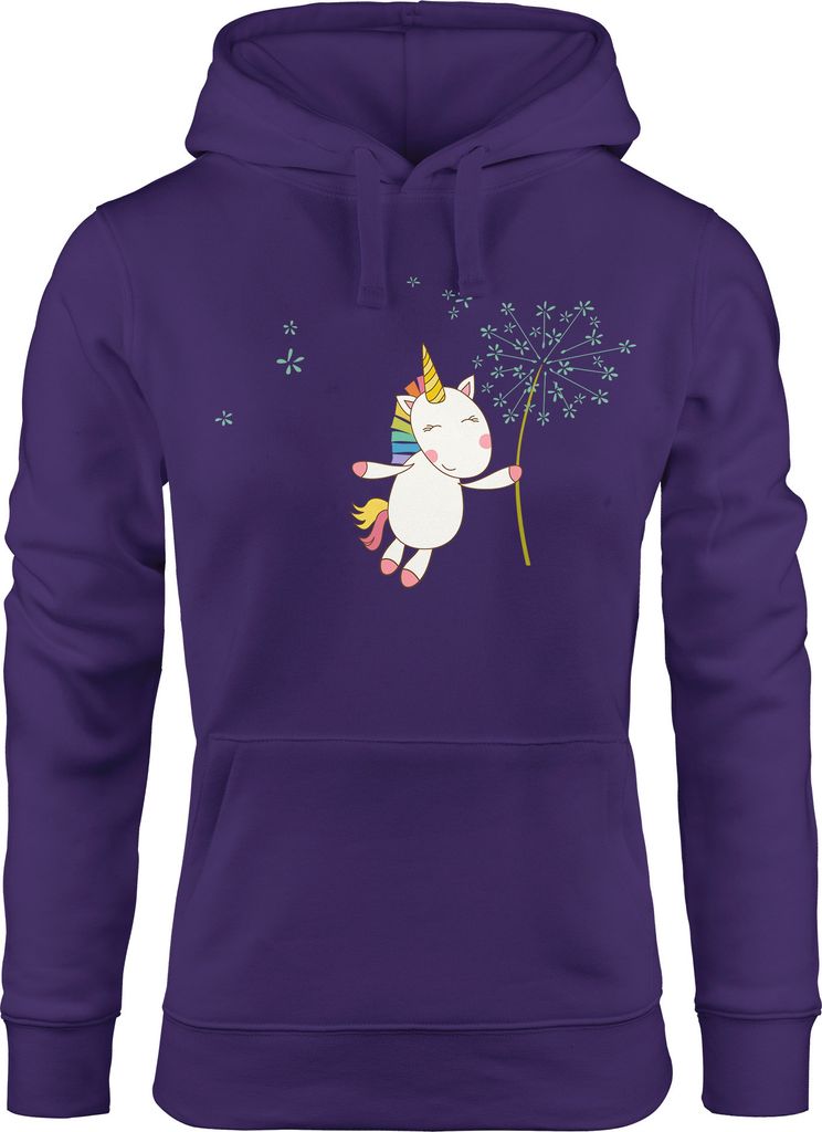 Kapuzen-Pullover Damen Einhorn mit Pusteblume Unicorn with Dandelion Hoodie Moonworks lila M