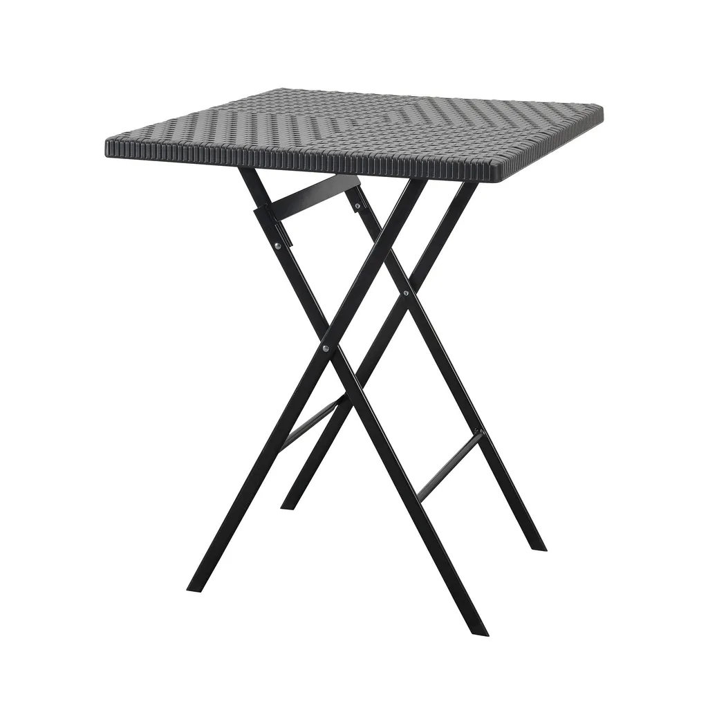 Table de balcon pliante 60x60 cm carrée en rotin synthétique noir mat
