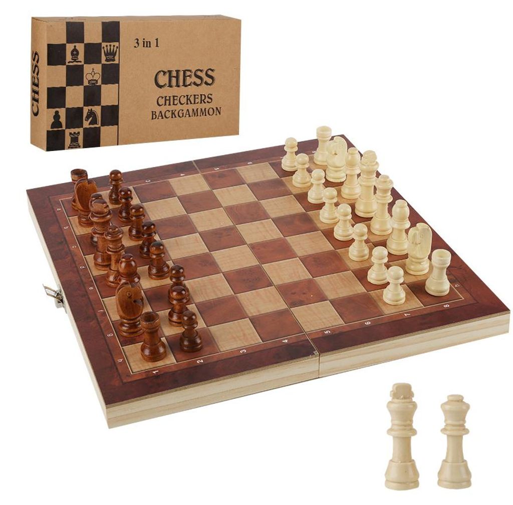Vigevee Schachspiel Schach 3 in1 29*29CM Backgammon Dame Schach Schachspiel Würfel Spielbrett Geschenk Albatros