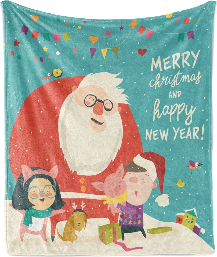 Abakuhaus Coperta Natalizia 175x230 cm Pile Flanella Babbo Natale