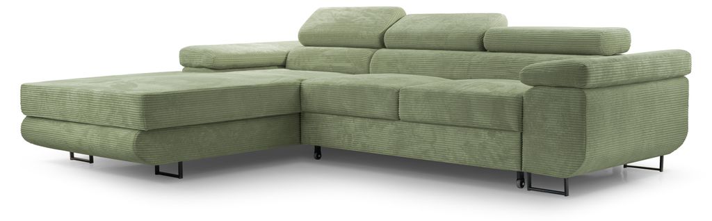 Masseno Ecksofa GIULIO mit Schlaffunktion L-Form, Sofa mit Bettkasten, Wohnzimmersofa, Couch, Soffa, Bettsofa, Couchgarnitur- Grün, POSO 47