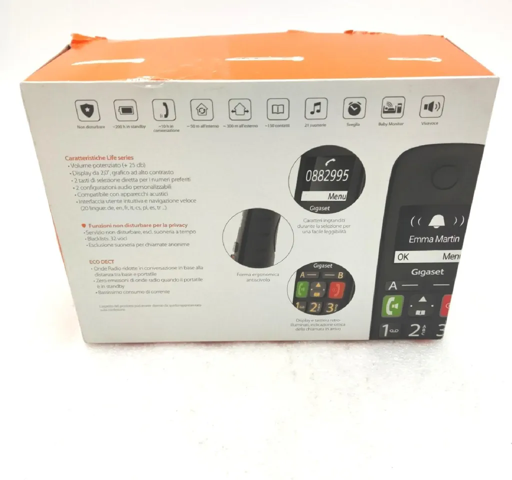 Gigaset E290 Telefono Cordless Analogico Identificatore di Chiamata Nero - 9