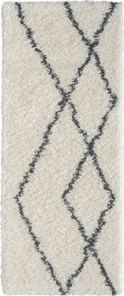 MY-RUG Teppich, Hochflorteppich Shaggy Luxe, 200x80, Scandi Rauten Design, Weiß Grau, extra flauschig, Läufer