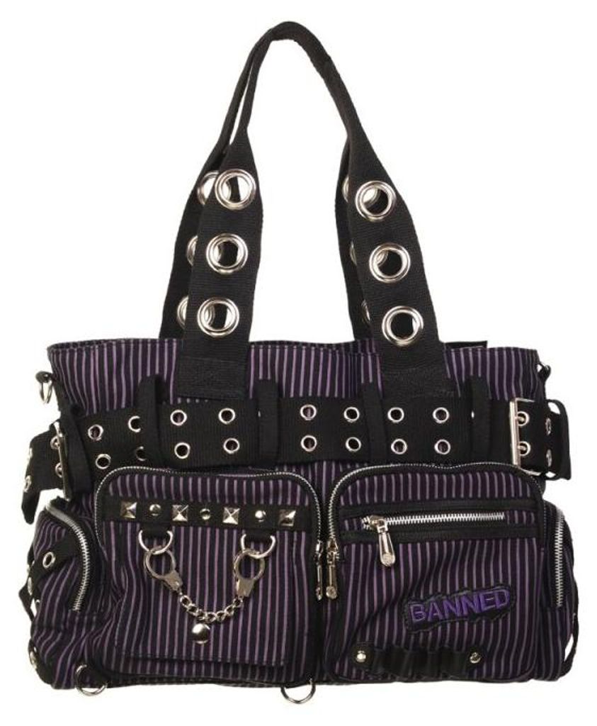 Banned - gestreifte Handtasche / Schultertasche Schwarz Produktbild 