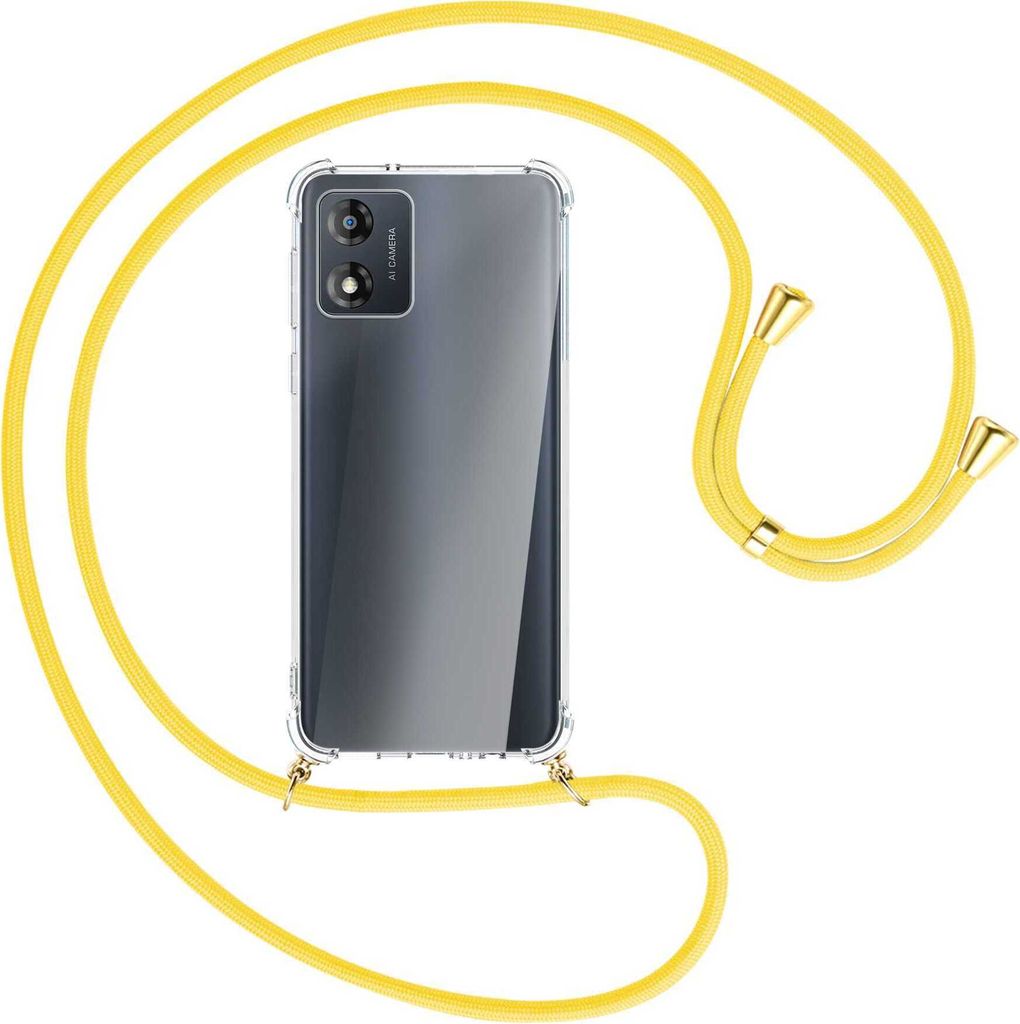 Handykette Backcover-Schutzhülle mit Band (Metall goldfarben) für Motorola Moto E13 (6.5'') - gelb