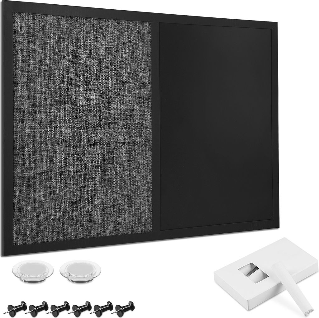 Navaris Kombitafel aus Pinnwand und Magnettafel - Memoboard 60x45 cm mit magnetischer Kreidetafel und Stoff - Magnet Pinwand - inkl. Magnete Pins