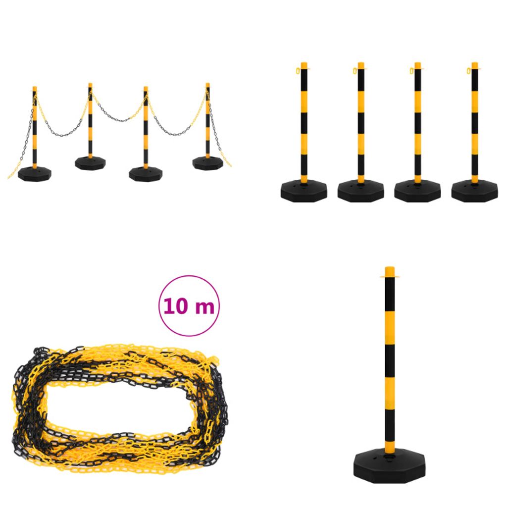 vidaXL Kettenpfosten Set mit 10 m Kunststoffkette - Kettenpfosten Set - Kettenpfosten Sets - Verkehrspfosten Set - Verkehrspfosten Set