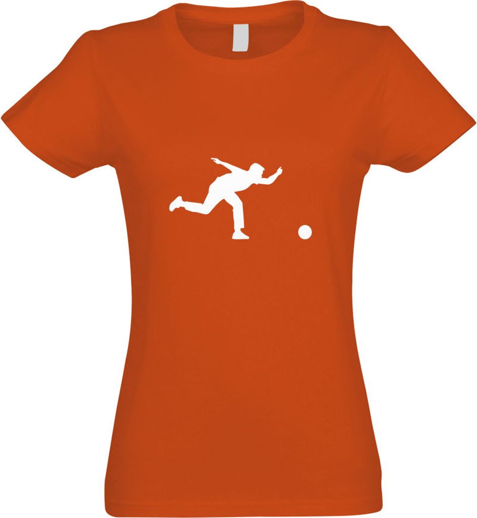 Kiwistar - T-Shirt tailliert - Damen - orange - Bowling Kegeln Figur Spieler - mit Motiv Bedruckt - Funshirt Design - Sport - Freizeit - Damen - L