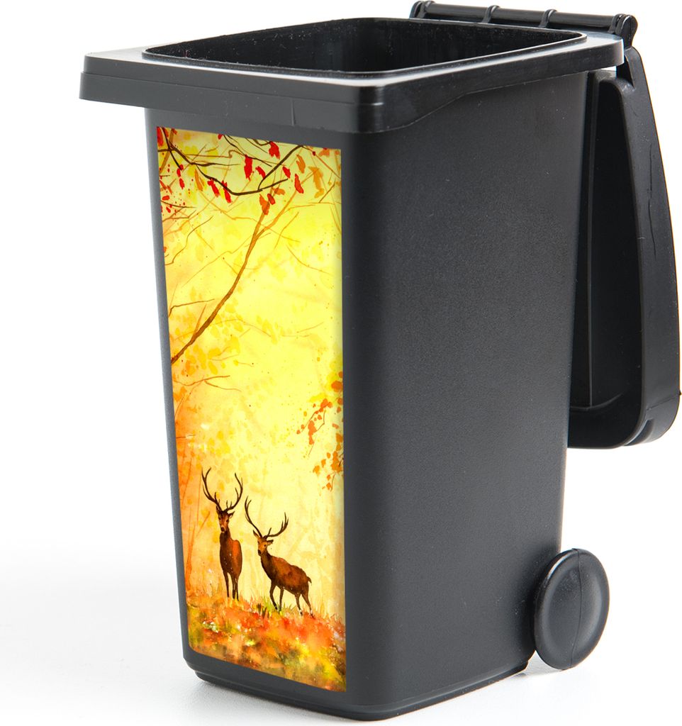MuchoWow Mülltonnenaufkleber Natur - Ölfarbe - Hirsche - Tiere - Herbst - Orange 38x80 cm - Behälteraufkleber - Mülleimer-Aufkleber - Contain...