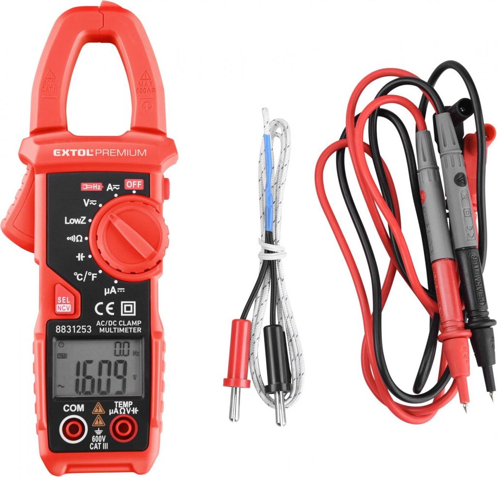 Extol Premium 8831253 Digitalmultimeter, Zange, AC/DC Strom und Spannung, True RMS, LowZ, automatische Bereichswahl