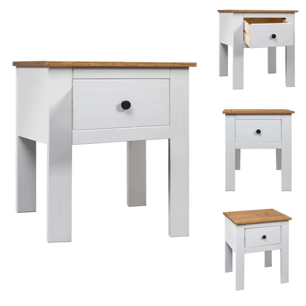 Table de nuit stable en pin blanc Panama 46x40x57 cm anti-encombrement