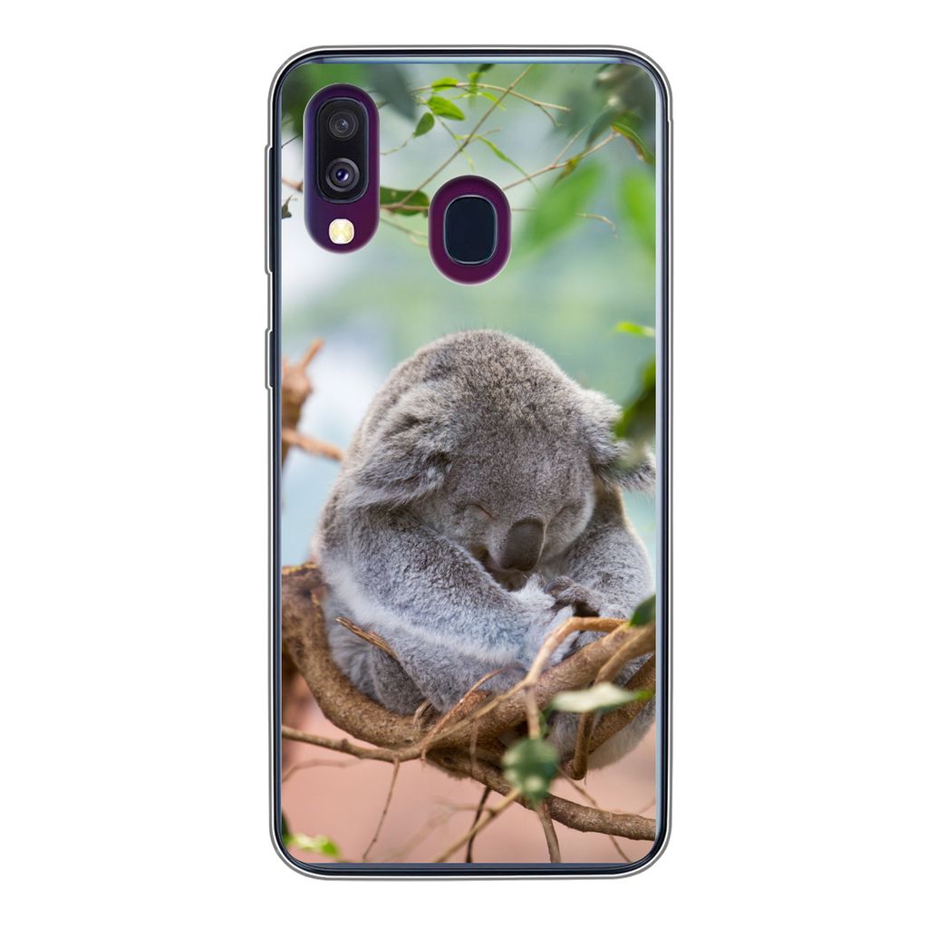 MuchoWow Handyhülle Schutzhülle Hülle für Samsung Galaxy A40 Koala - Äste - Schlaf - Kinder - Jungen - Mädchen Silikon Softcase Handy Hüll...