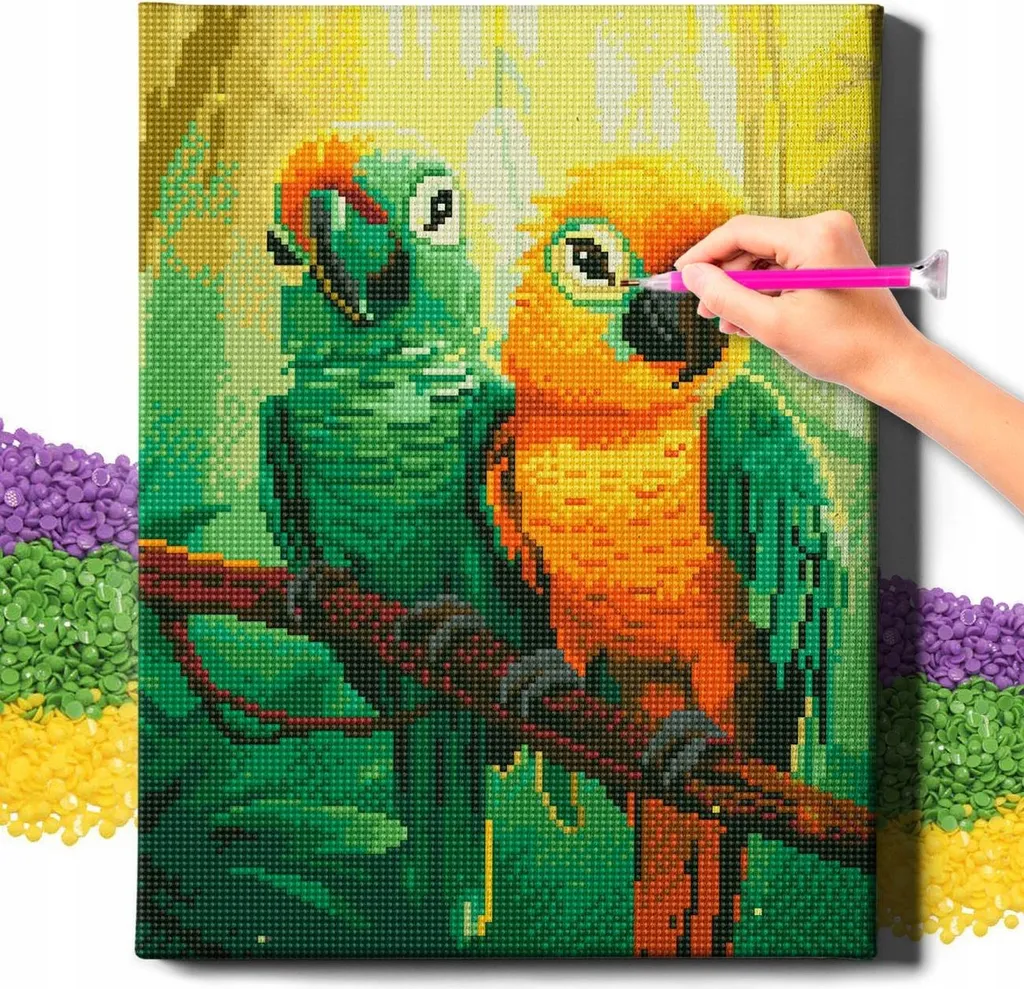 Broderie Diamant 5D Mosaïque Perroquets Multicolores Cadre 30x40 cm