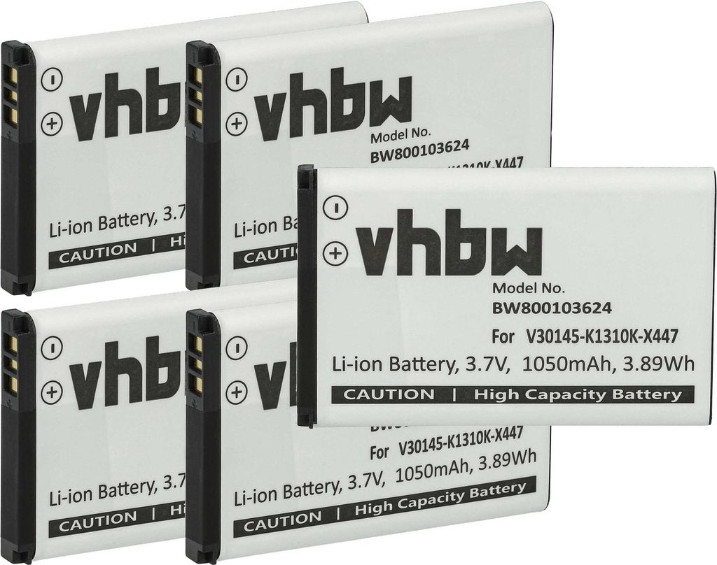 vhbw 5x Akku Ersatz für Siemens V30145-K1310K-X447-0-HY, V30145-K1310K-X447 für schnurlos Festnetz Telefon (1050 mAh, 3,7 V, Li-Ion)