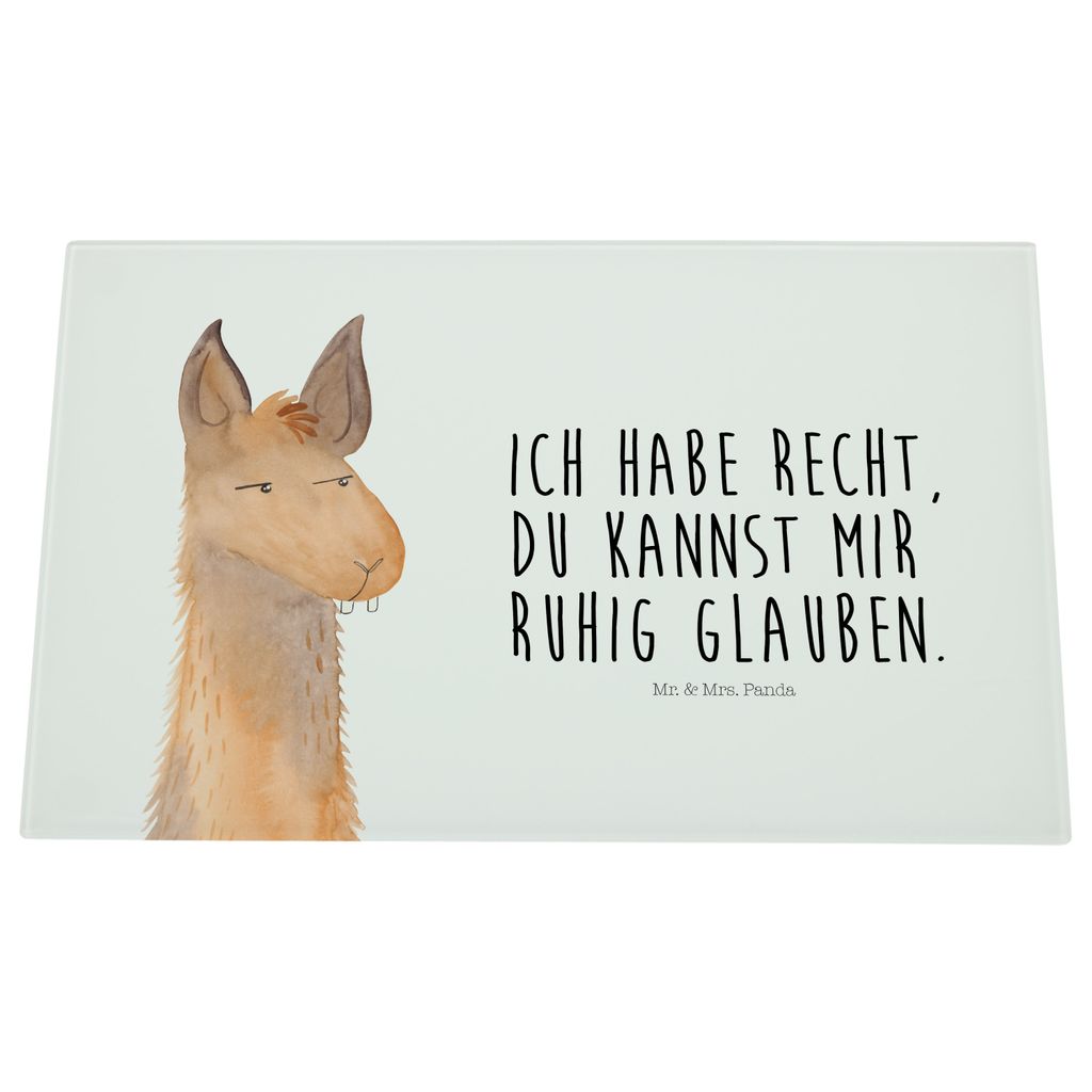 Mr. & Mrs. Panda Schneidebrett Glas Lamakopf Genervt - Weiß - Geschenk, Küchenbrett, schneidunterlage, Schneideplatte, Hackbrett, Büro, Freundin...