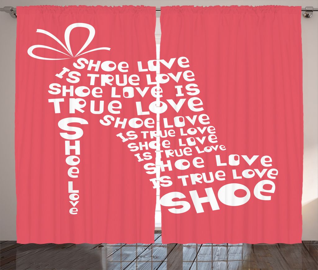 ABAKUHAUS Mode Rustikaler Vorhang, Frau Schuhe Coral Wörter, Wohnzimmer Universalband Gardinen mit Schlaufen und Haken, 280 x 175 cm, Weiß und Coral
