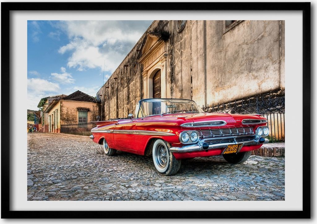 Bild - Bilderrahmen - 100 cm x 70 cm - MDF - Rahmen - Foto - Wandkunst roter Chevrolet