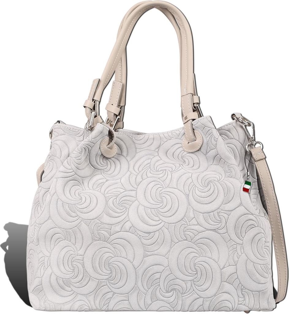Florence Wildleder Tasche Damen Schultertasche grau 36x16x27cm inklusive Italien Flagge D2OTF179K5