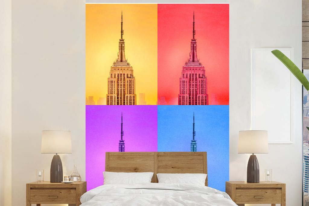 MuchoWow Fototapete für Wohnzimmer oder Schlafzimmer Wandtapete Vinyl Motivtapete Empire State Building im Pop-Art-Stil - 200x300 cm - Wanddekor...