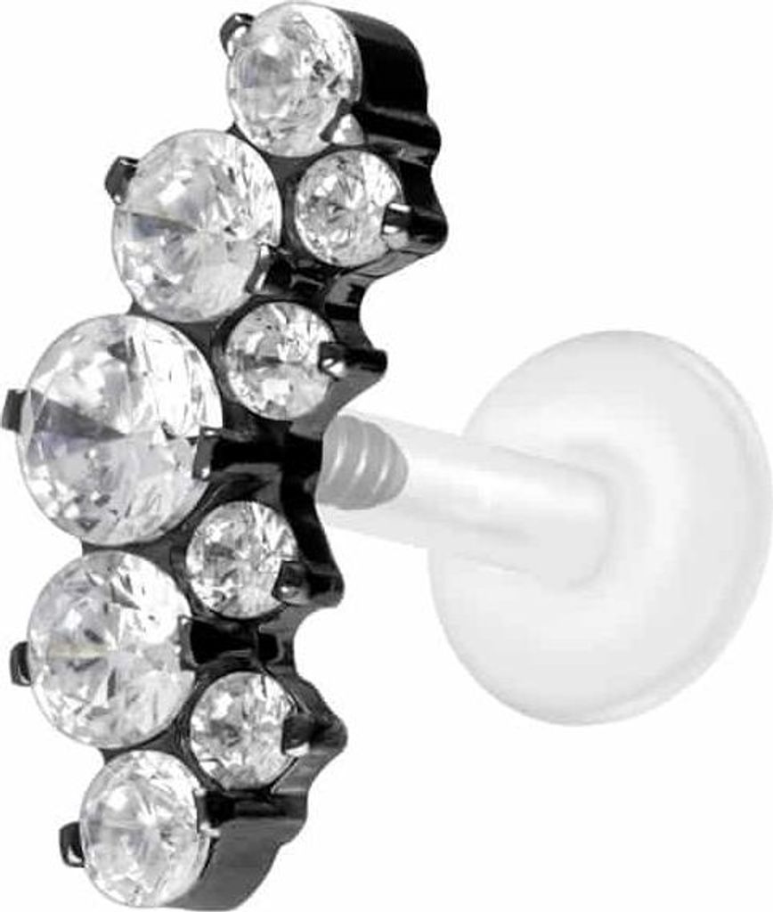 Ohrpiercing, Nasenpiercing PTFE Labret mit Innengewinde + Titan-Aufsatz KRISTALLBOGEN Schwarz Stablänge: 7mm | Stabstärke: 1,2mm