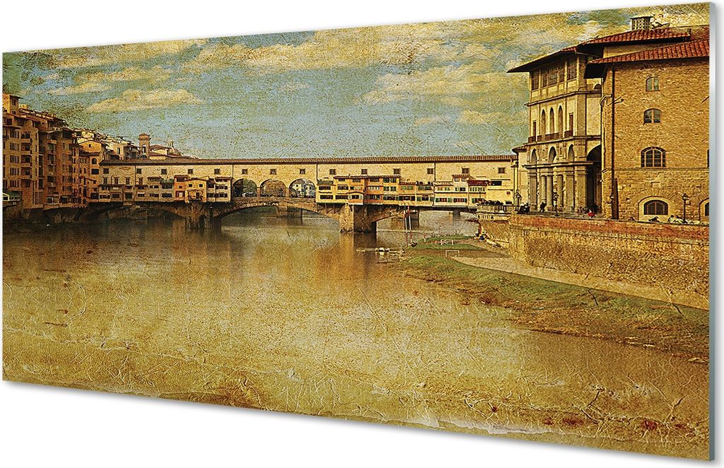 Glasbilder 140x70 Wandkunst Italien Fluss-Brücken Gebäude