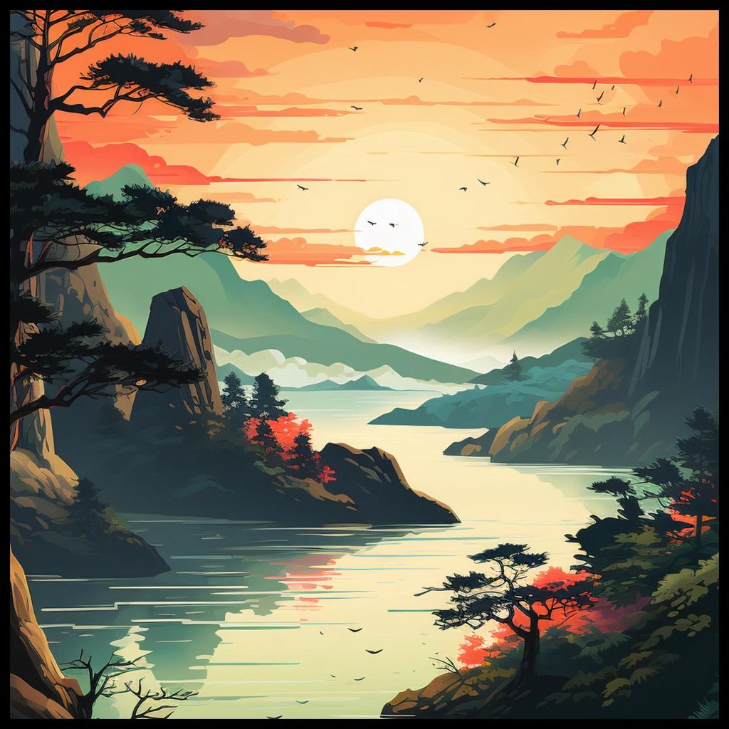 Plakat 70x70cm Sonnenuntergang über einem ruhigen See