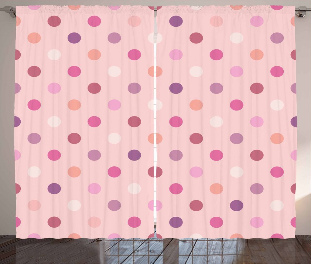 ABAKUHAUS Pink und Weiß Rustikaler Gardine, Retro Tupfen, Schlafzimmer Kräuselband Vorhang mit Schlaufen und Haken, 280 x 225 cm, Mehrfarbig