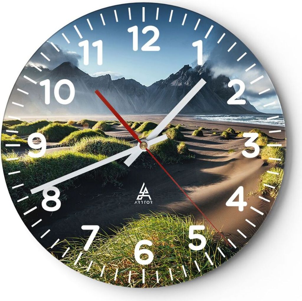 Wanduhr - Rund - Glasuhr - Vulkan Natur - 40x40cm - Schleichendes Uhrwerk - Lautlos - zum Aufhängen bereit - Dekoration Modern - Wanddekoration au...