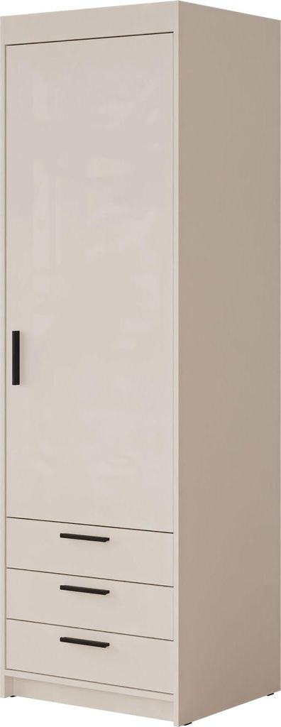 MIRJAN24 Kleiderschrank Elena 1D3S, Drehtürenschrank, Garderobe mit Drehtür und drei Schubladen, Kleiderstange (Farbe: Sandbeige)