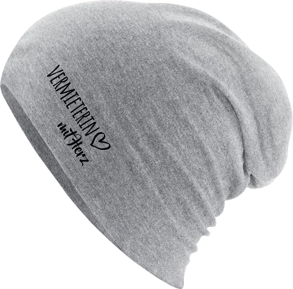 Huuraa Beanie Vermieterin mit Herz Heather Grey One Size Baumwolle und Elasthan Mütze Geschenkidee