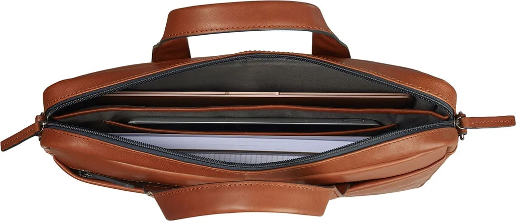 Mallette de Travail Zippée en Cuir Véritable avec Compartiment Unique - 3