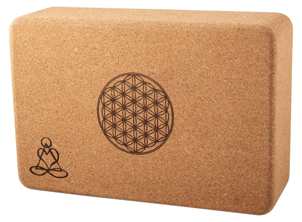 Kleiniger Yogablock aus Kork mit Blume des Lebens und Mandala