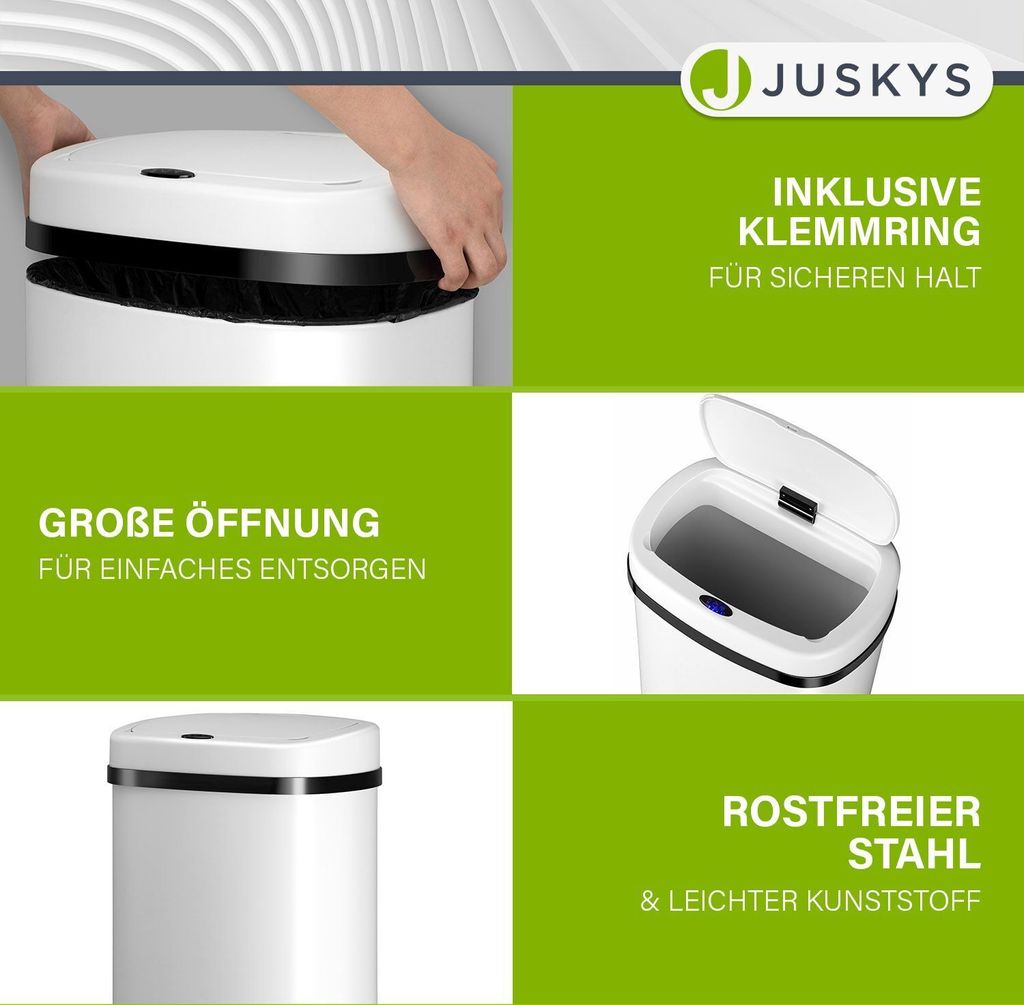 Juskys Automatik Mülleimer 60L rechteckig Weiß