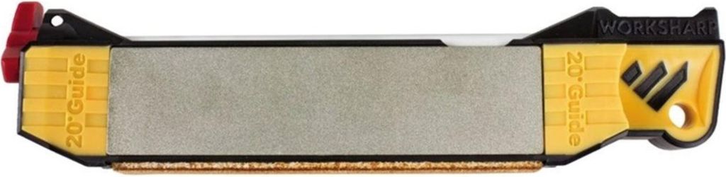 A sharpening tool with a diamond stone and guides.