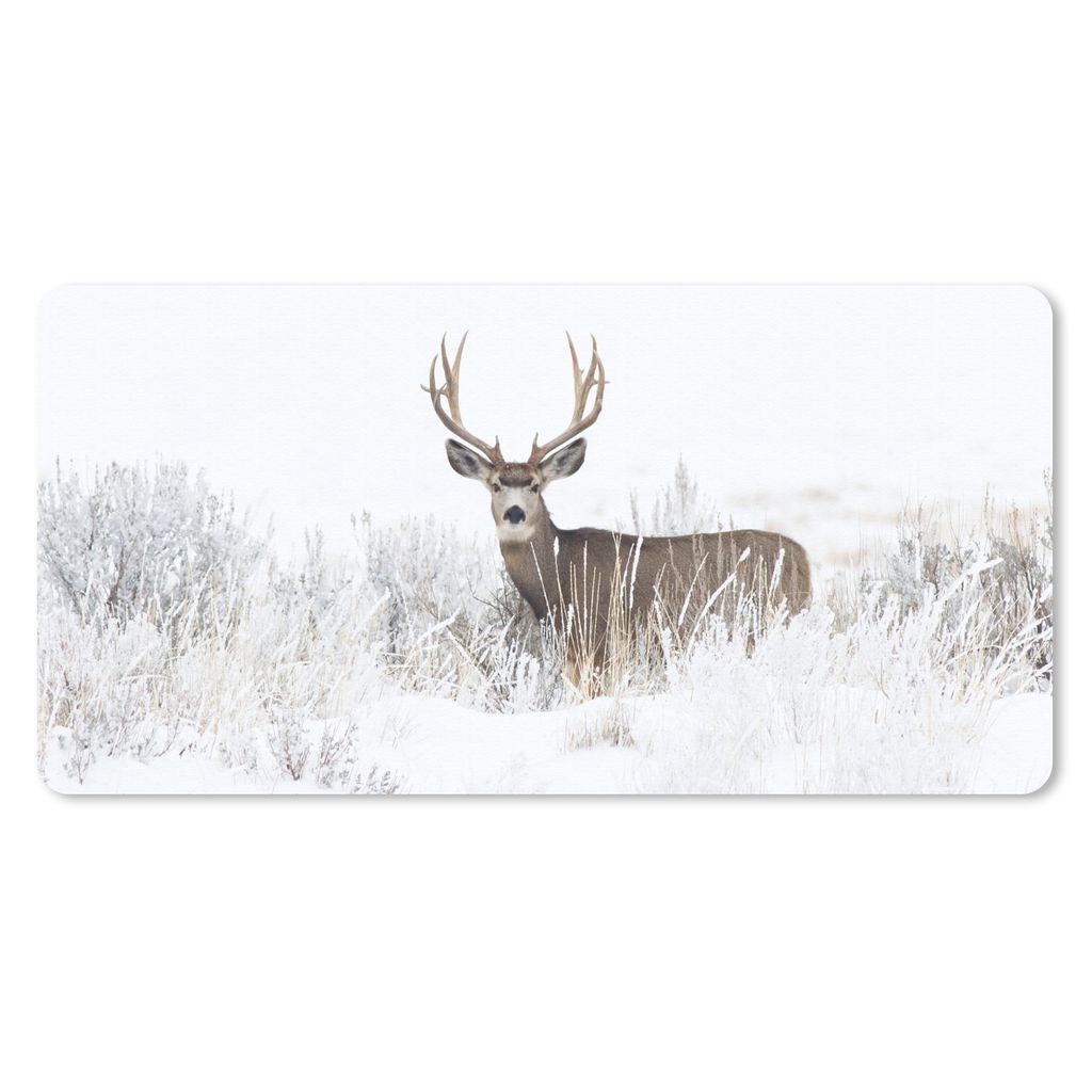 MuchoWow Schreibtischunterlage Hirsche - Winter - Schnee - Tiere - Jahreszeiten - Weiß 80x40 cm - XXL Mauspad - Gaming Mauspad