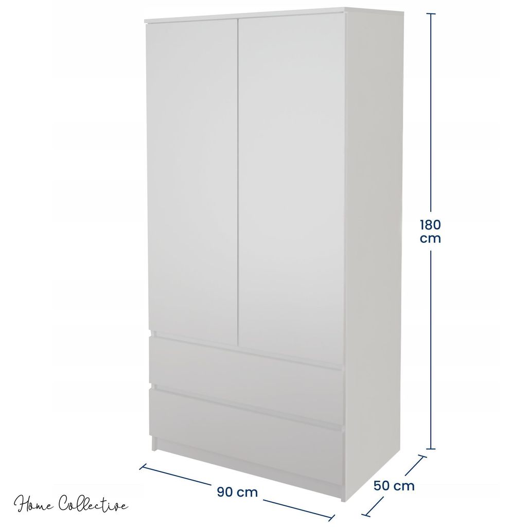 Kleiderschrank Schrank weiß 180cm Höhe 90cm Breite mit 2
