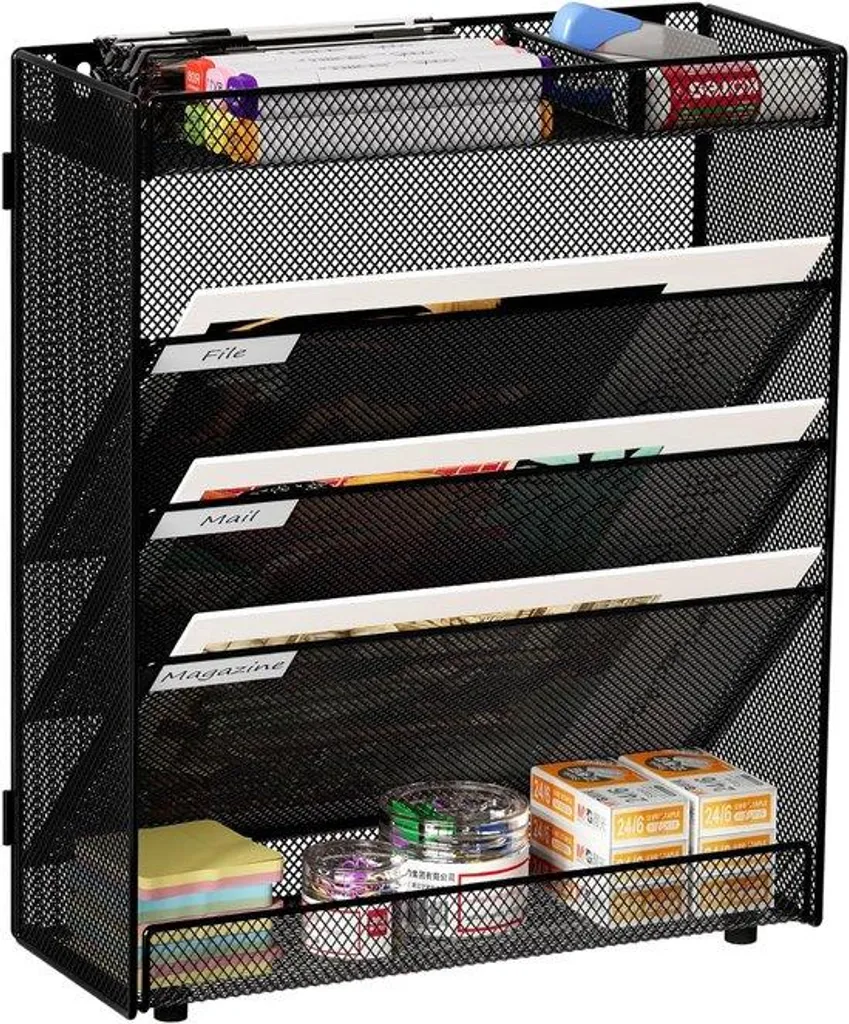 Porte-documents mural noir à 5 niveaux : Organiseur de bureau en métal