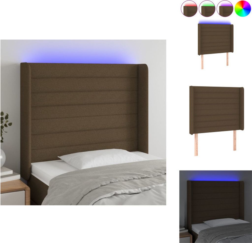 vidaXL LED Kopfteil Dunkelbraun 103x16x118/128 cm Stoff - Kopf- & Fußenden