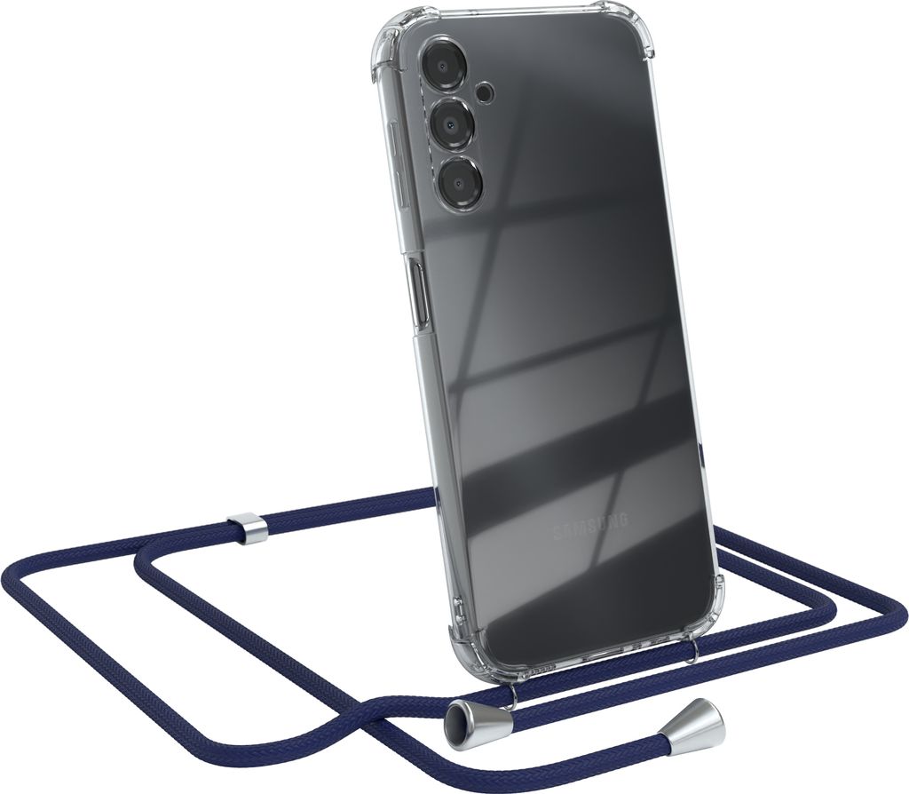 EAZY CASE Handykette kompatibel mit Samsung Galaxy A14 5G, Handyhülle mit Umhängeband, Handykordel, Schutzhülle Clear, Band in Blau