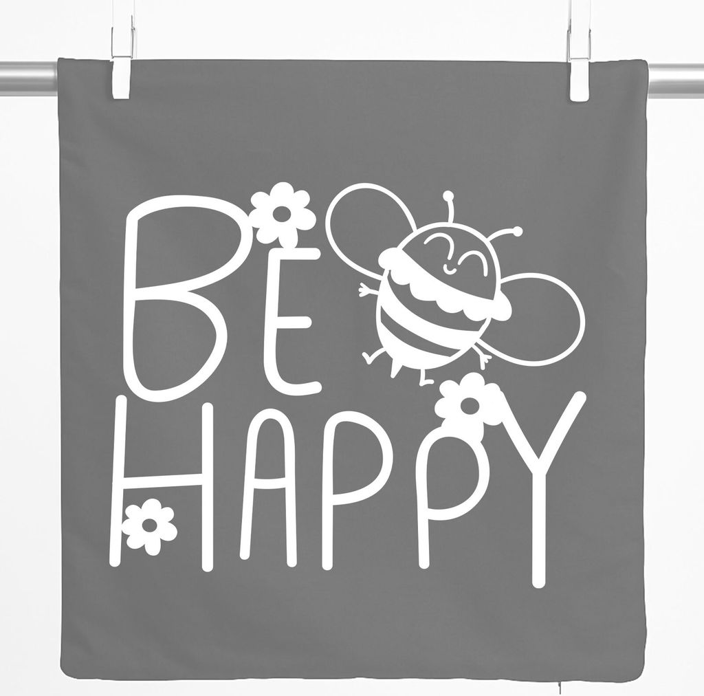 Huuraa Kissenbezug Be Happy Biene 40x40cm Steel Grey Baumwolle Dekokissenbezug Geschenkidee