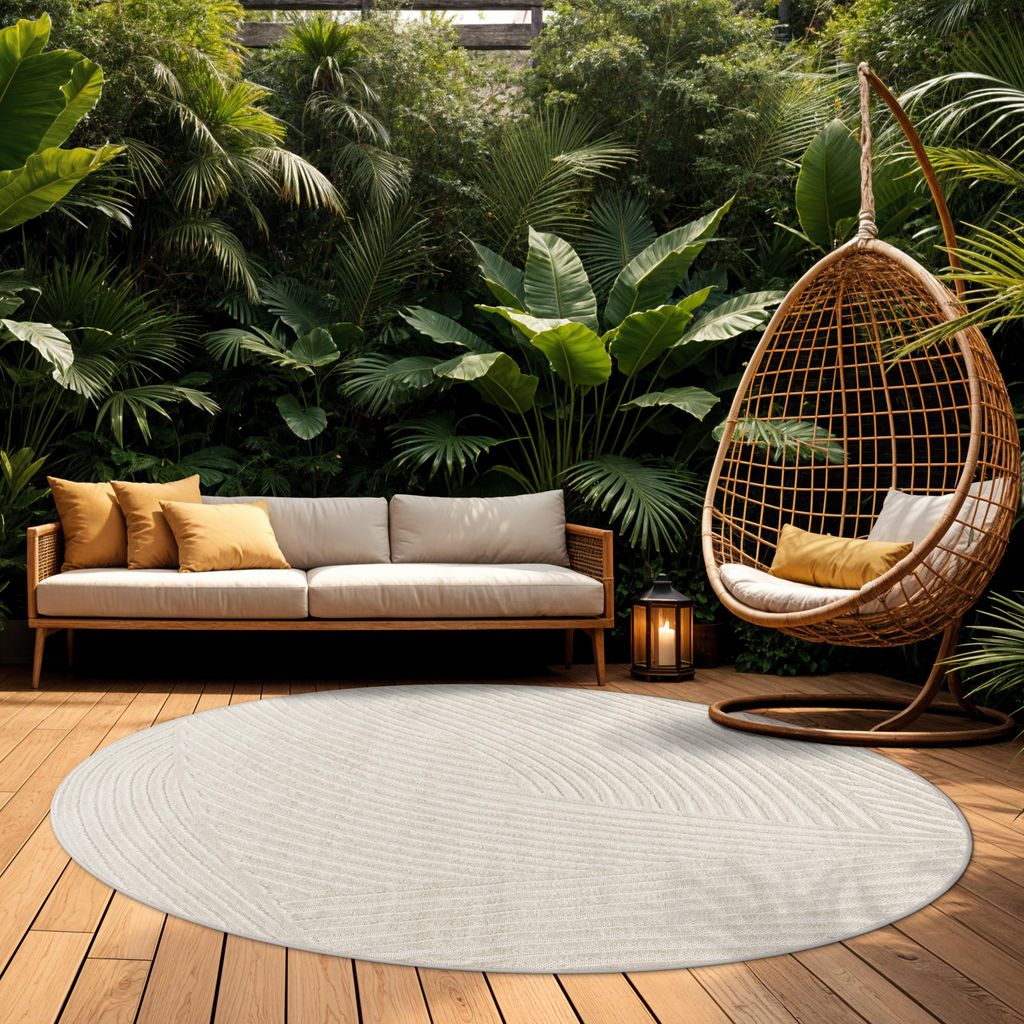 Outdoor Teppich Wetterfest Balkon Wohnzimmer Skandinavisches Boho Einfarbig Grösse 120 cm Rund