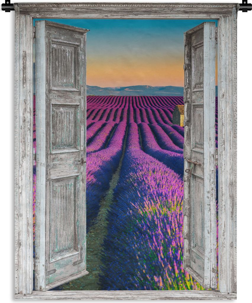 MuchoWow Wandteppich Wandbehang Lavendel - Sommer - Ausblick - Blumen 60x80 cm Tapisserie Dekoration Wandtuch - Decke - Wandtücher - Wohne