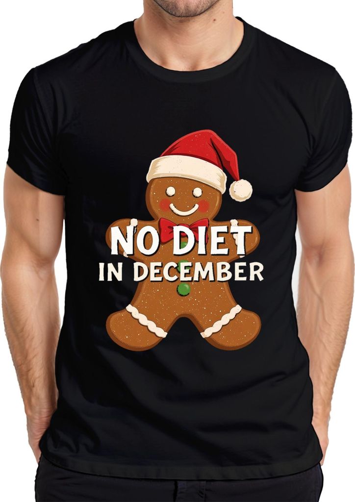 No Diet In December Lebkuchenmann Weihnachten lustig Geschenk Herren T-Shirt, Schwarz, L