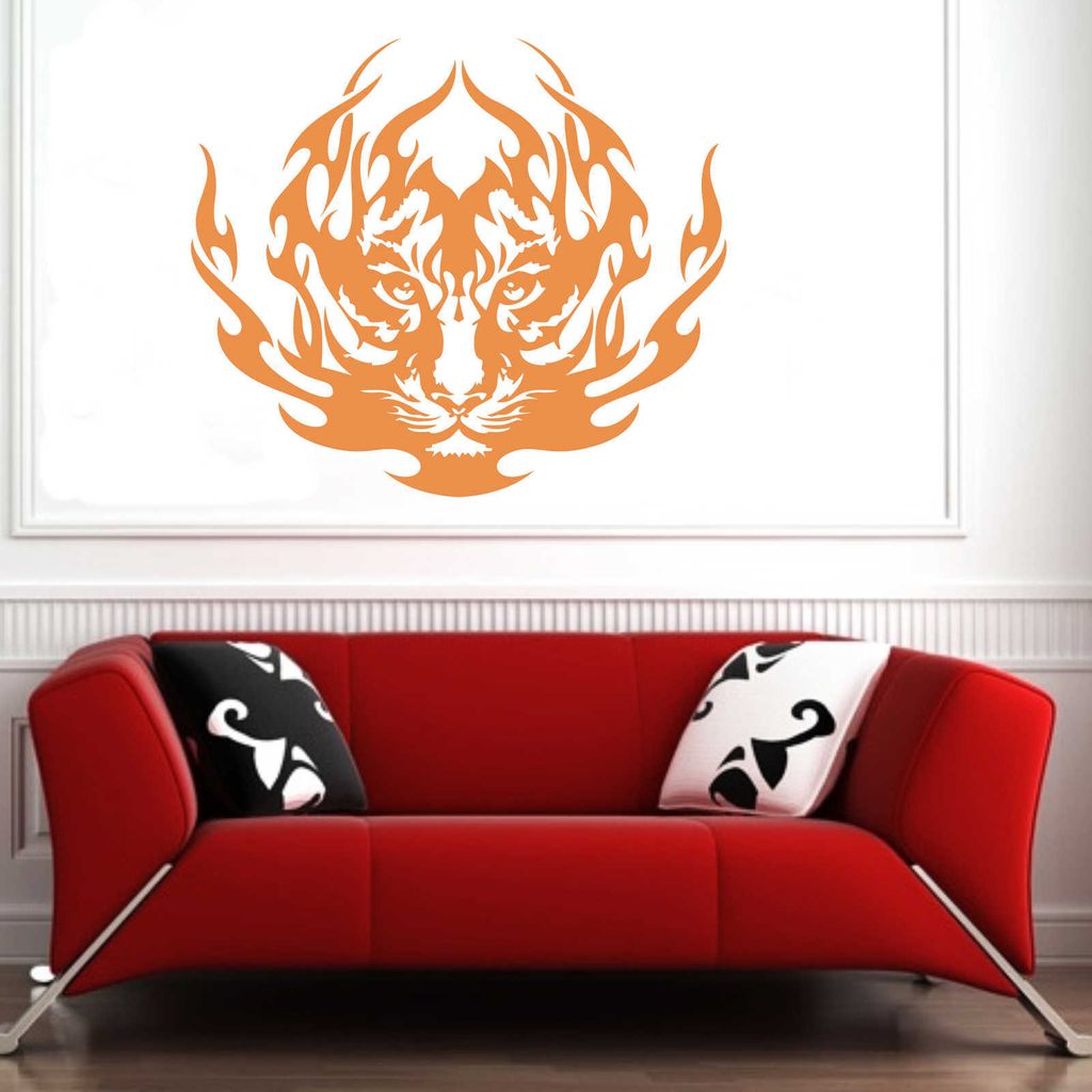 Wandtattoo - Wandaufkleber - Wandtattoo "Tiger Tribal" - 68cm x 58cm orange - Dekoration Küche Wohnzimmer Wand