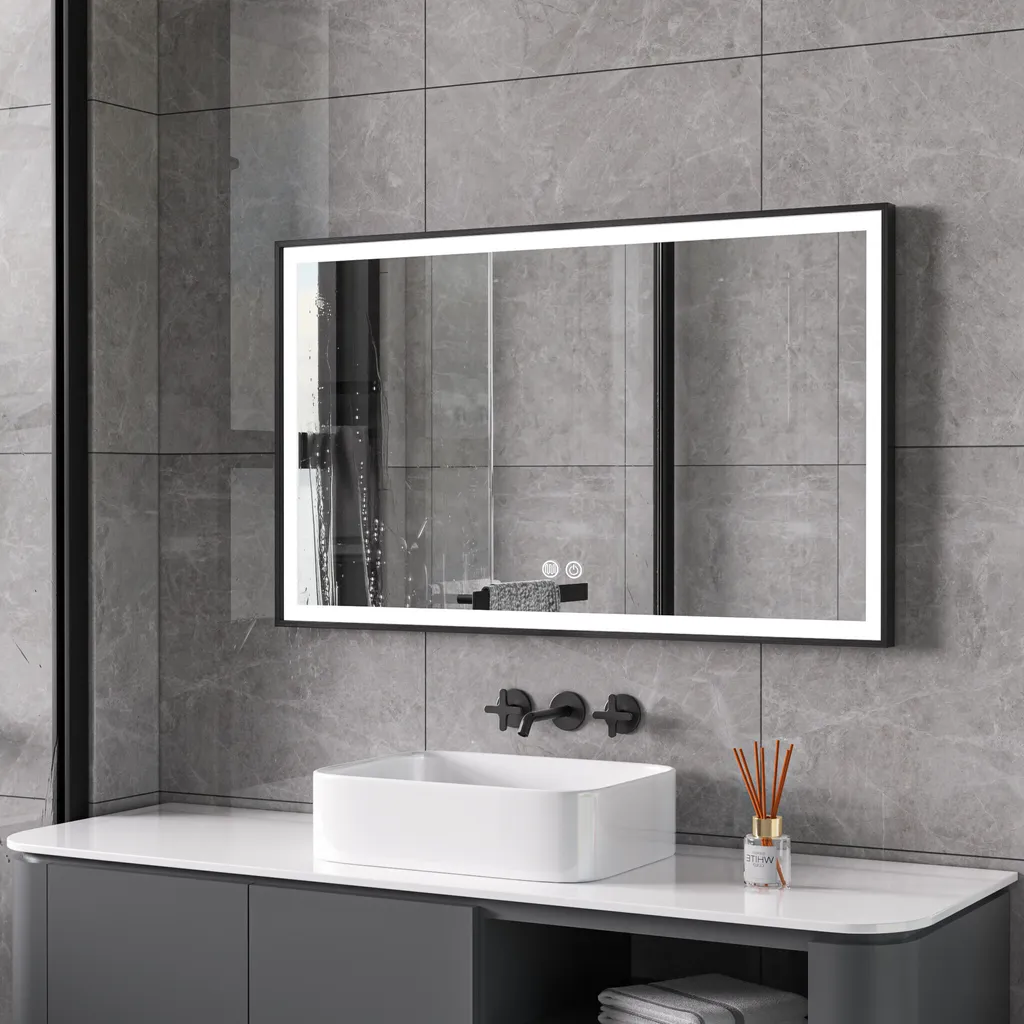 Miroir LED 30W Noir 60x100cm - Design Ultra Fin et Finition Premium