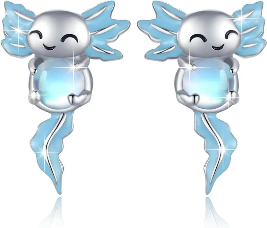 Boucles d'oreilles pendantes axolotl en argent massif pour femme