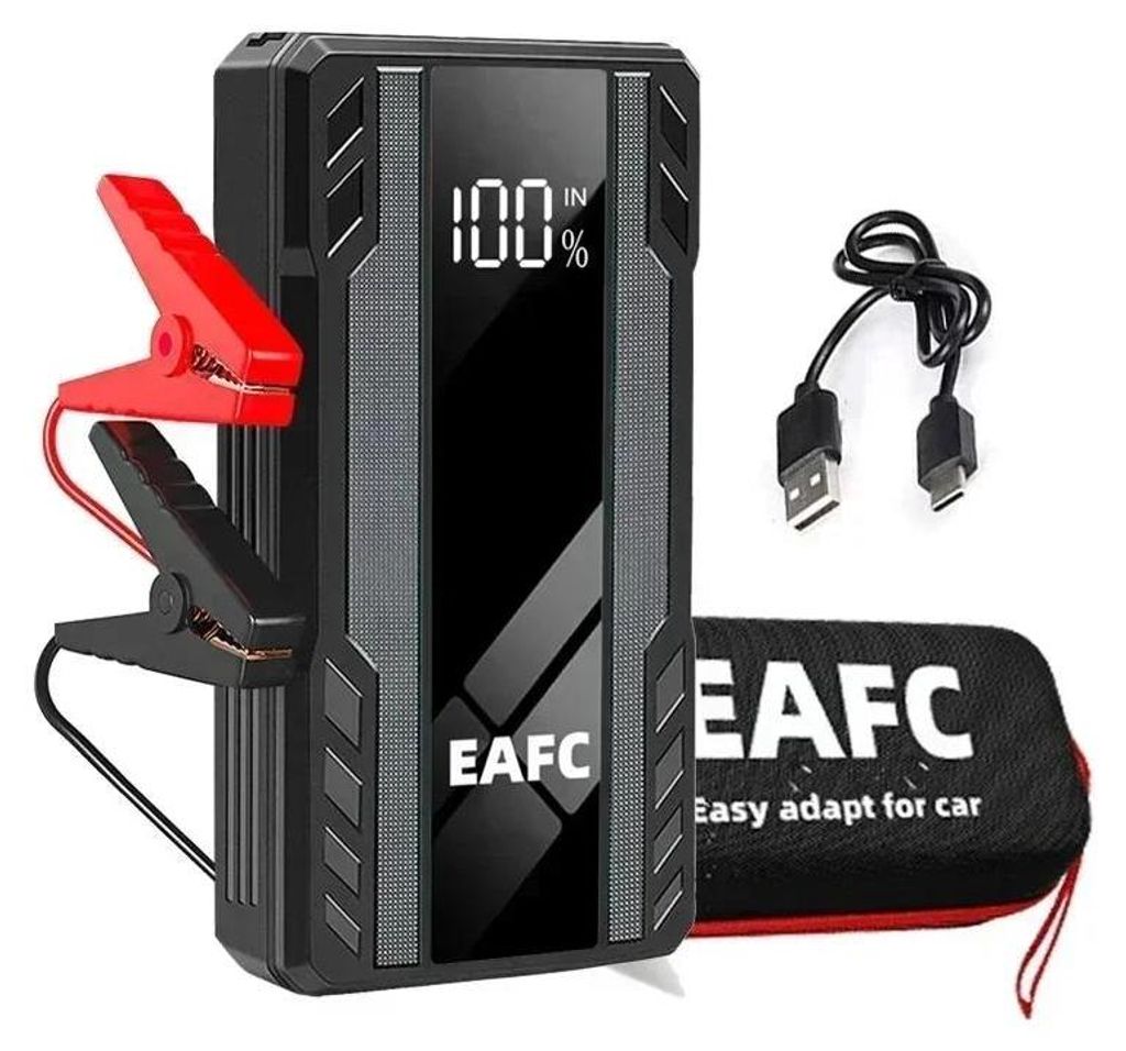 Starthilfe Powerbank - Jump Starter 12 V - 1000 A Spitzenstrom - Kapazität 10000–12000 mAh - 4 Zellen - Mit Aufbewahrungsbox - Schwarz